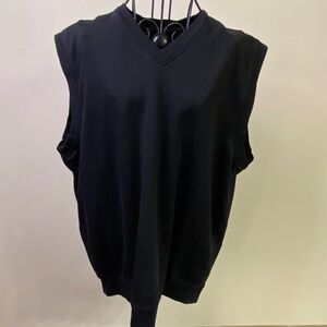 Pebble Beach Mens V-Neck Sweater Vest‎ Fine Pima Cotton Black Golf Layering